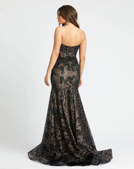 Black Embellished Strapless Sweetheart Trumpet Gown