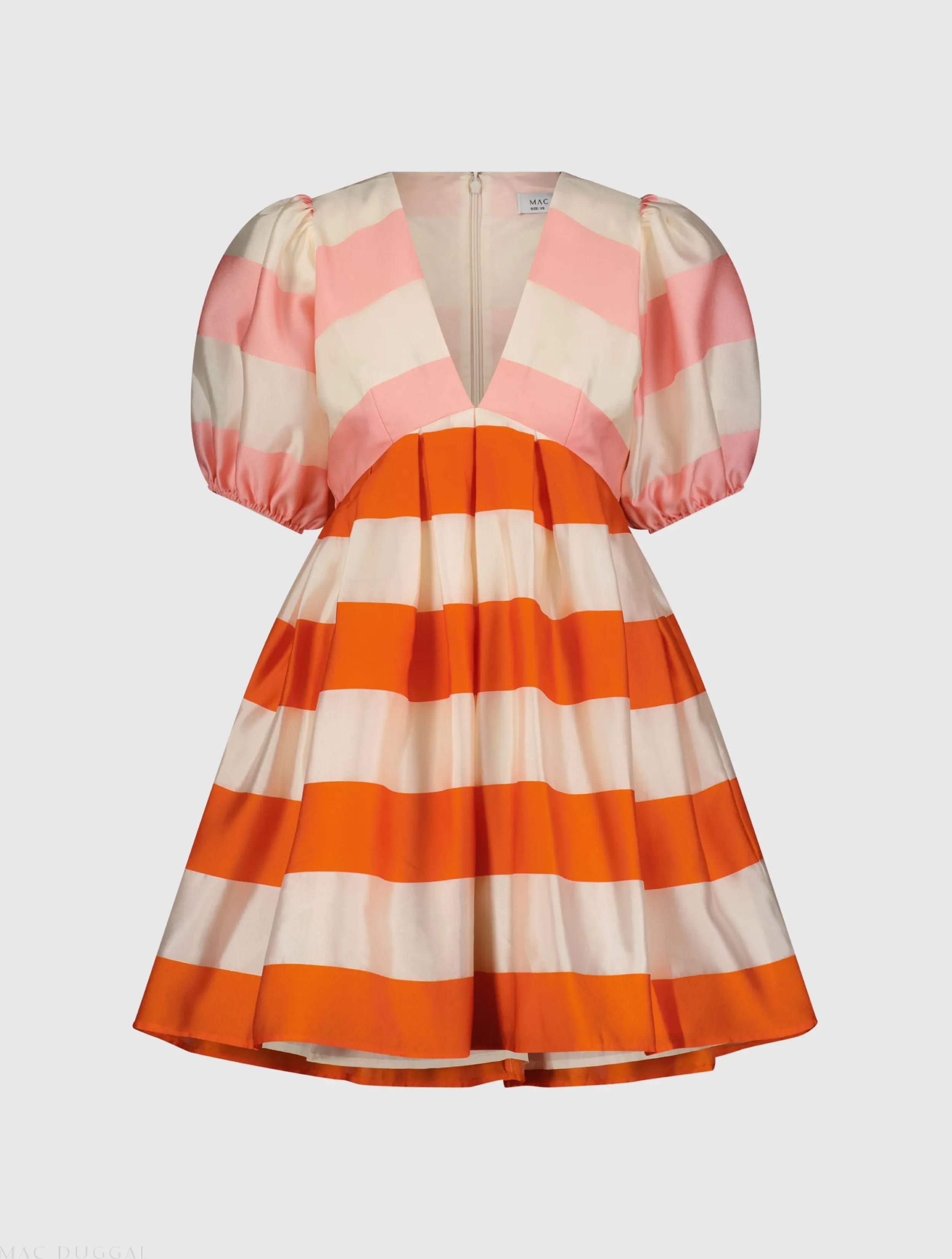 Multicolor Organza Striped Balloon Sleeve Mini Dress