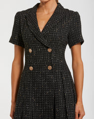 Black Short Sleeve V Neck Tweed Blazer Mini Dress
