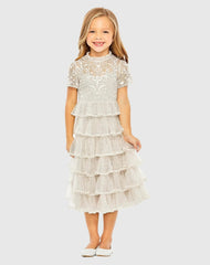 Girls High Neck Embroidered Short Sleeve Dress