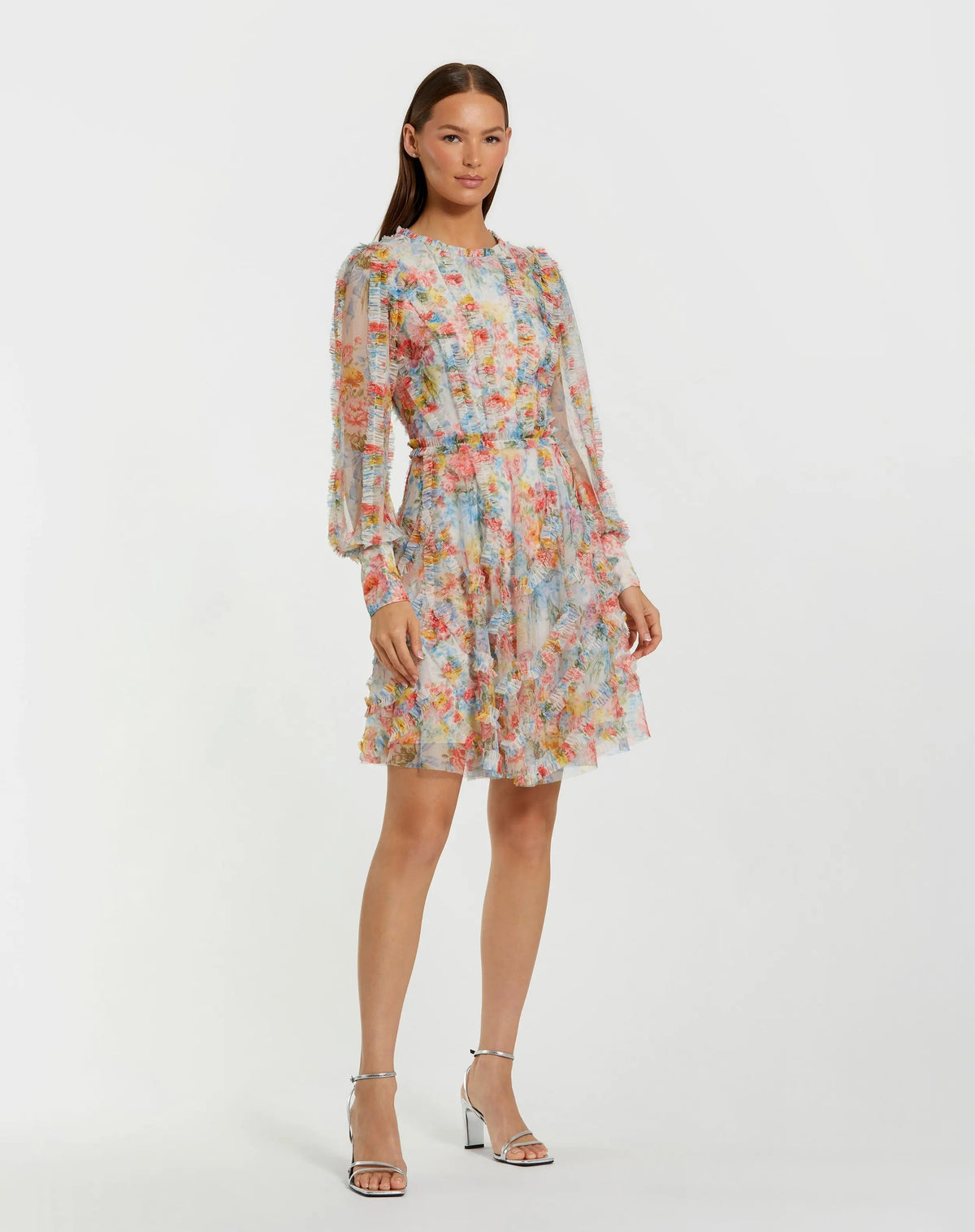Multicolor Floral A-Line Ruffle Mini Dress