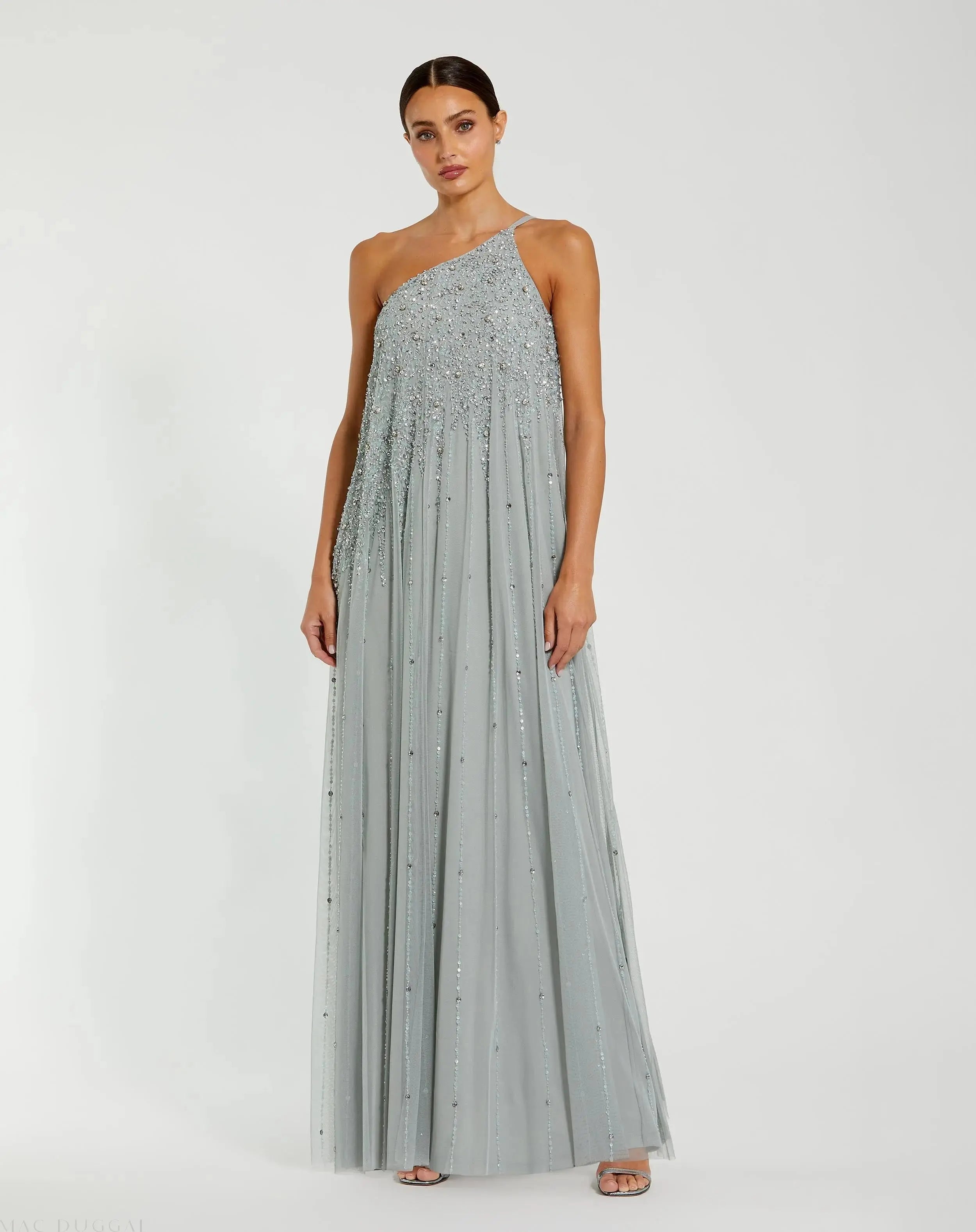 One Shoulder Embellished Trapeze A Line Gown