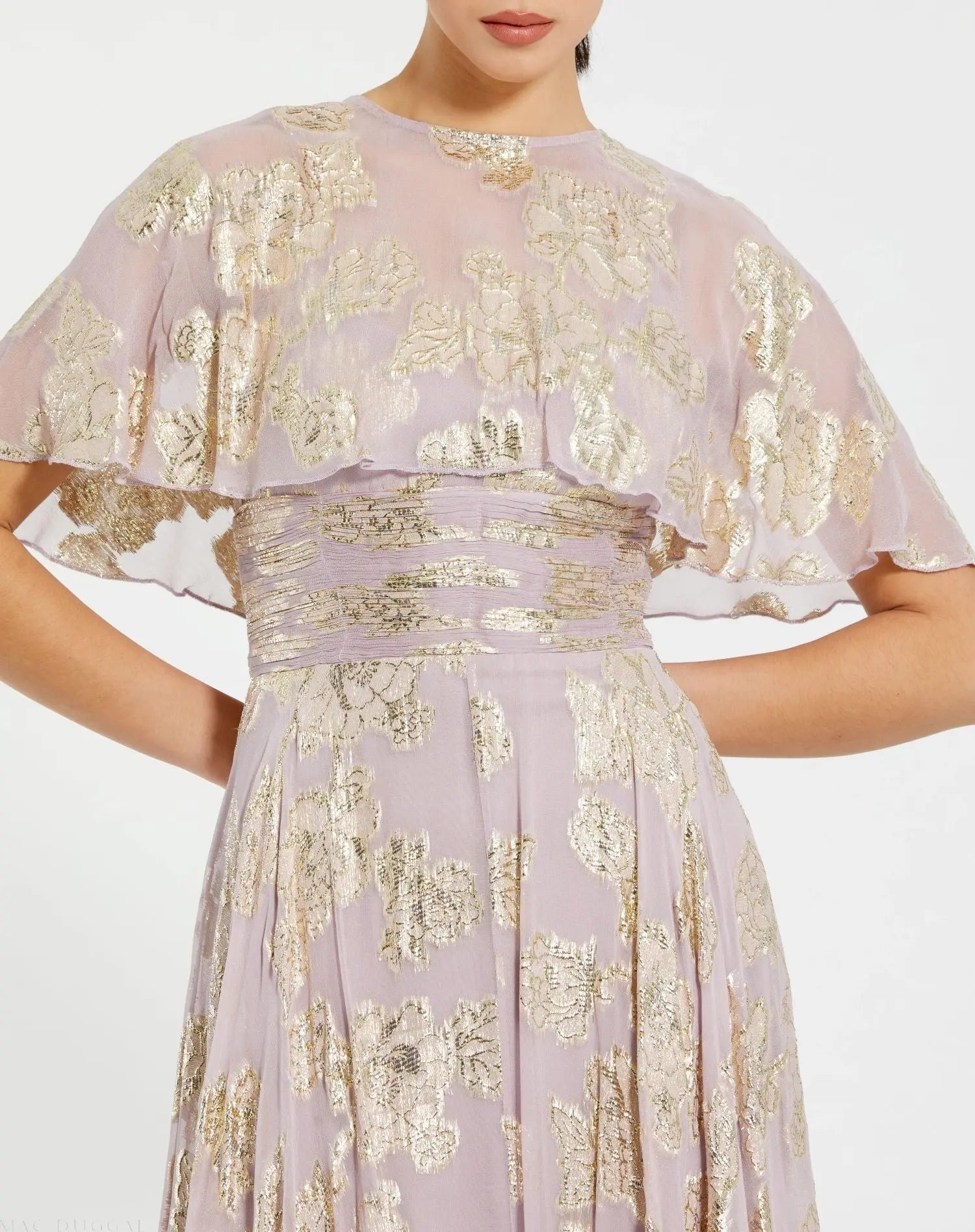 Purple Cape Sleeve A Line Floral Chiffon Gown