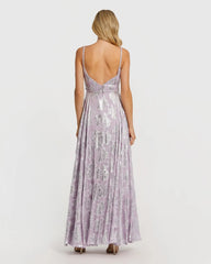 Purple Braided Strap A-Line Floral Gown