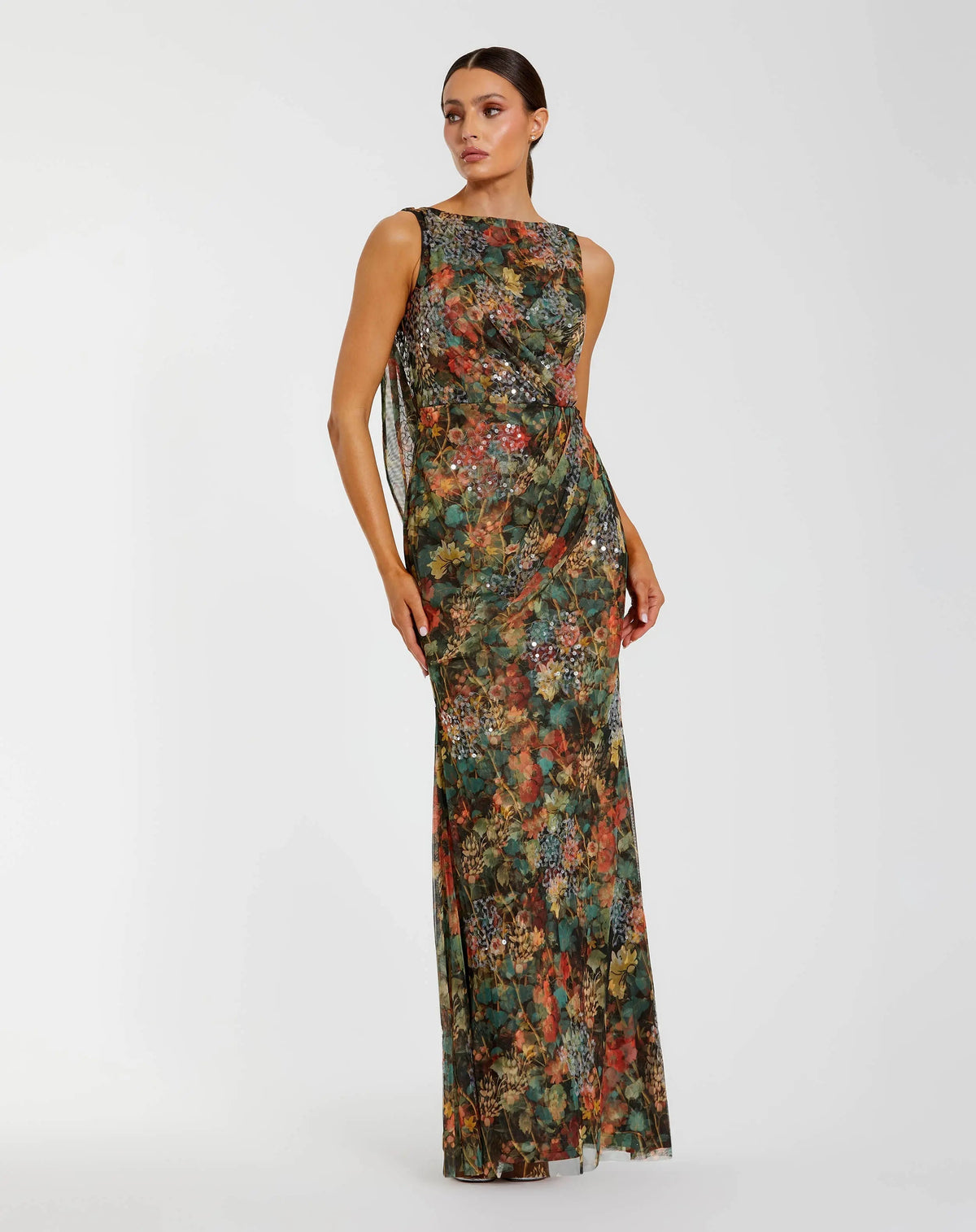 Multicolor Floral Embellished Column Gown