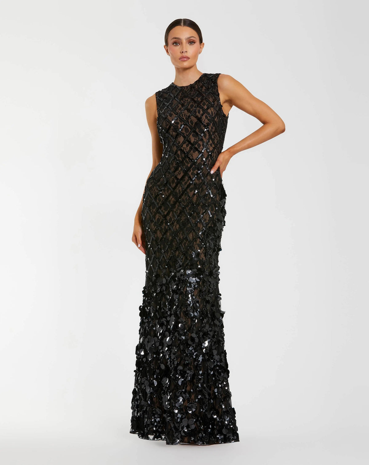 Black Embellished Sleeveless Mermaid Gown
