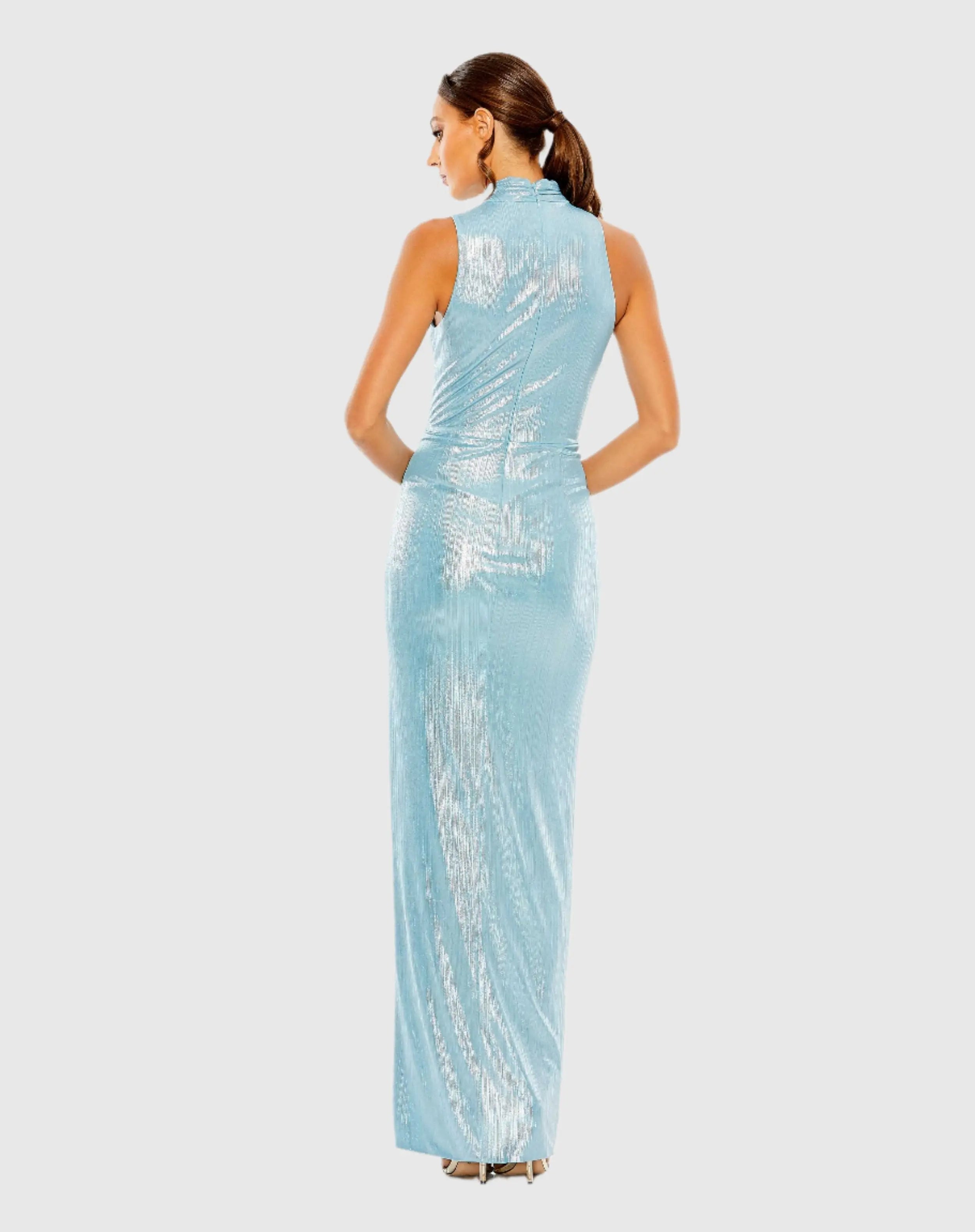 Blue High Neck Sleeveless Gown