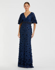 Navy Embellished Floral Gown