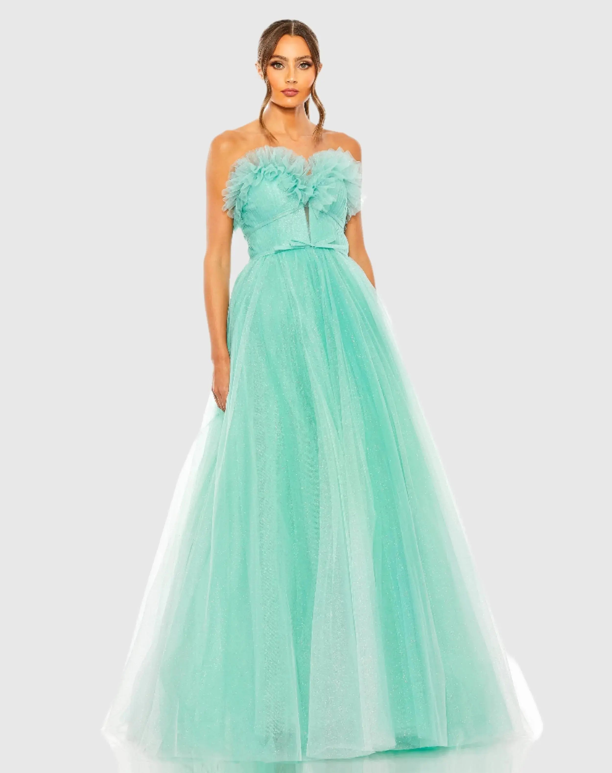 Strapless Glitter Tulle Gown