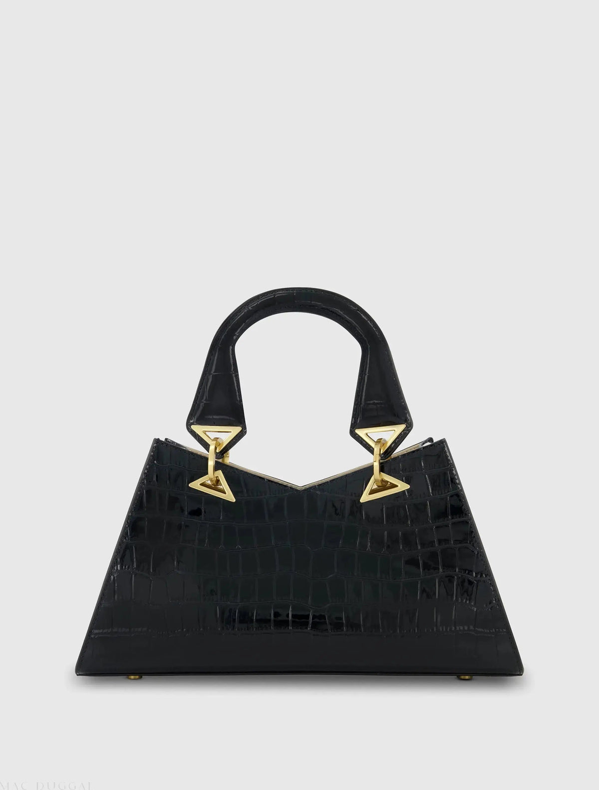 Black Crocodile Leather Handbag With Gold Hardware