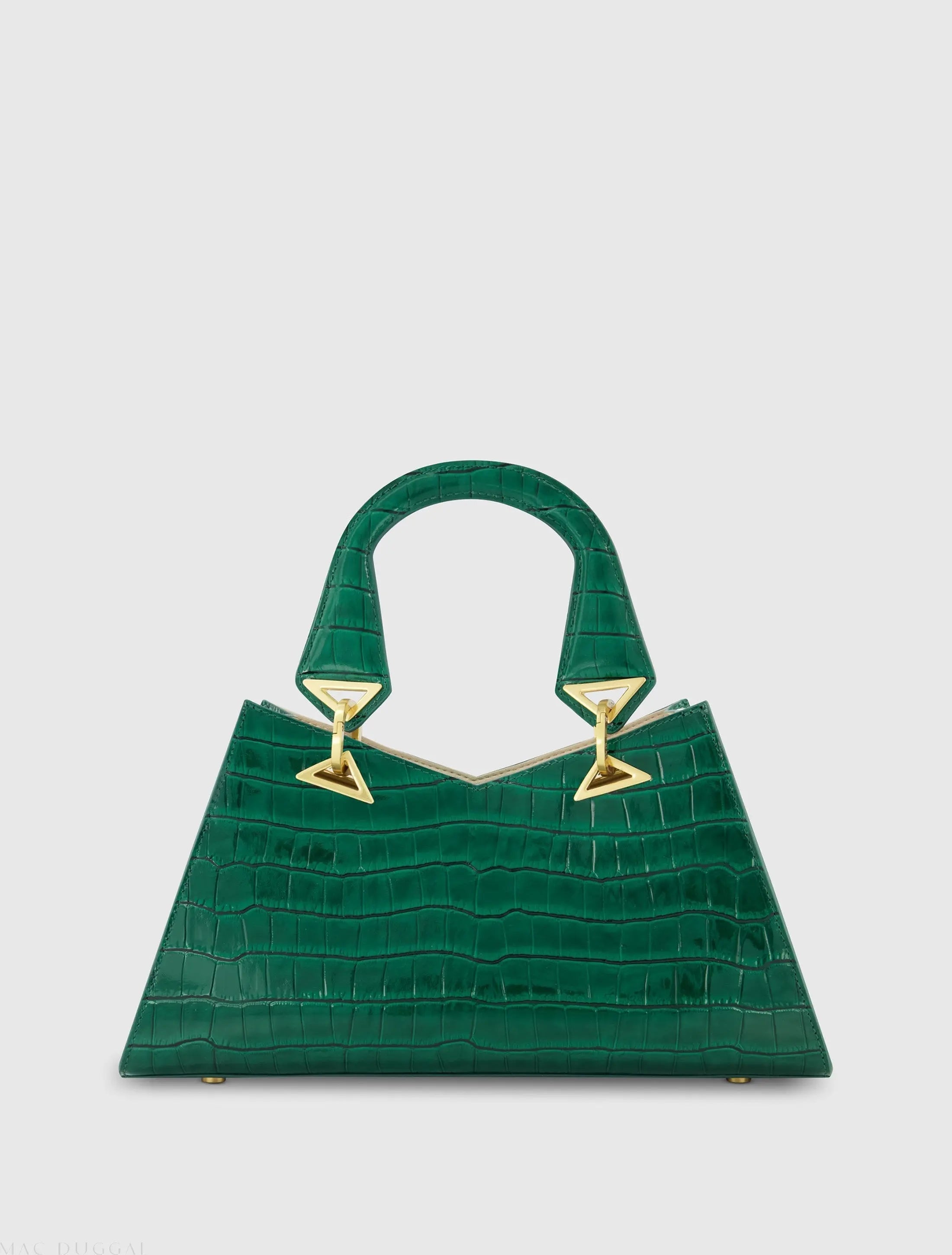 Green Crocodile Leather Handbag With Gold Hardware