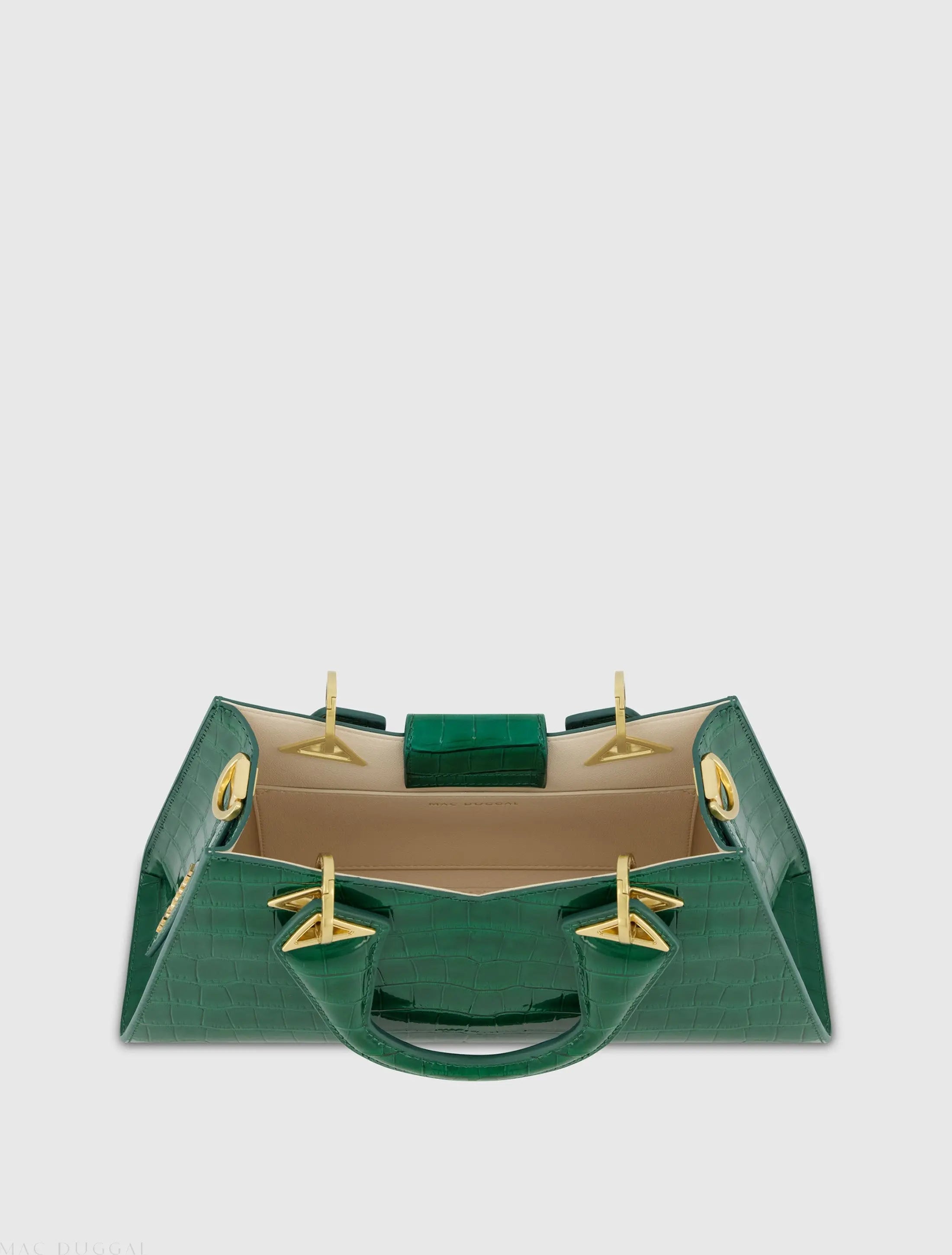 Green Crocodile Leather Handbag With Gold Hardware