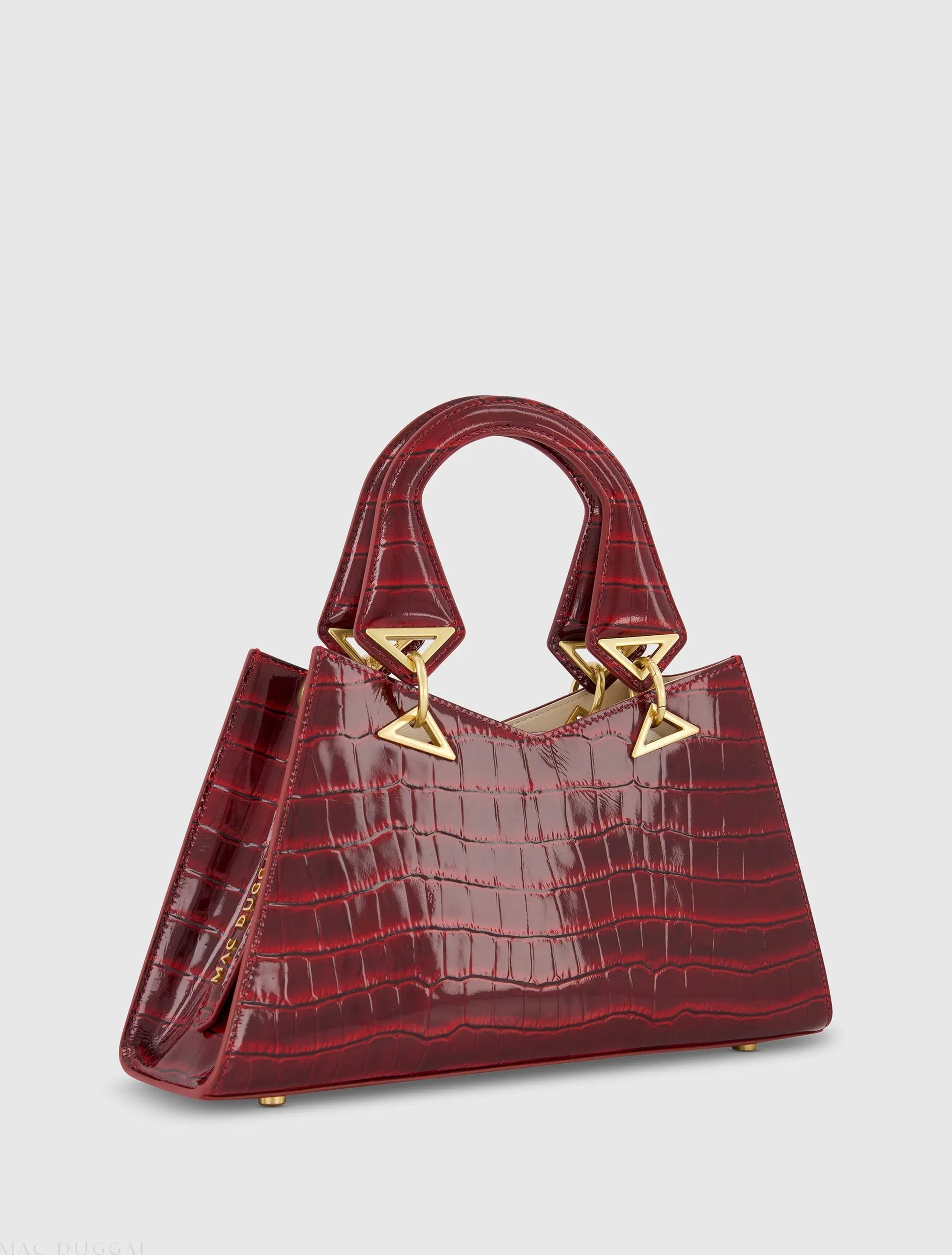 Red Crocodile Leather Handbag With Gold Hardware