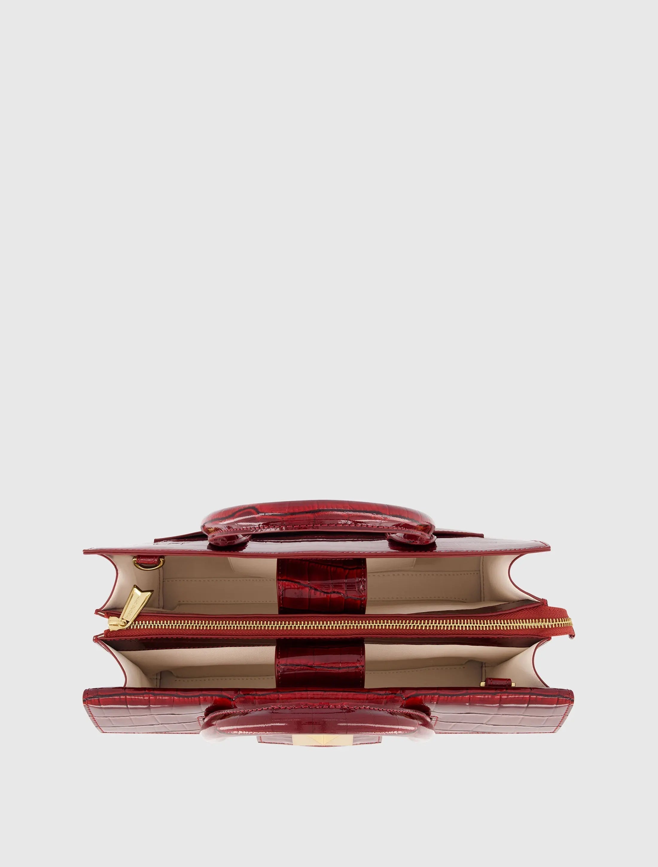 Red Crocodile Leather Tote Bag With Gold Hardware