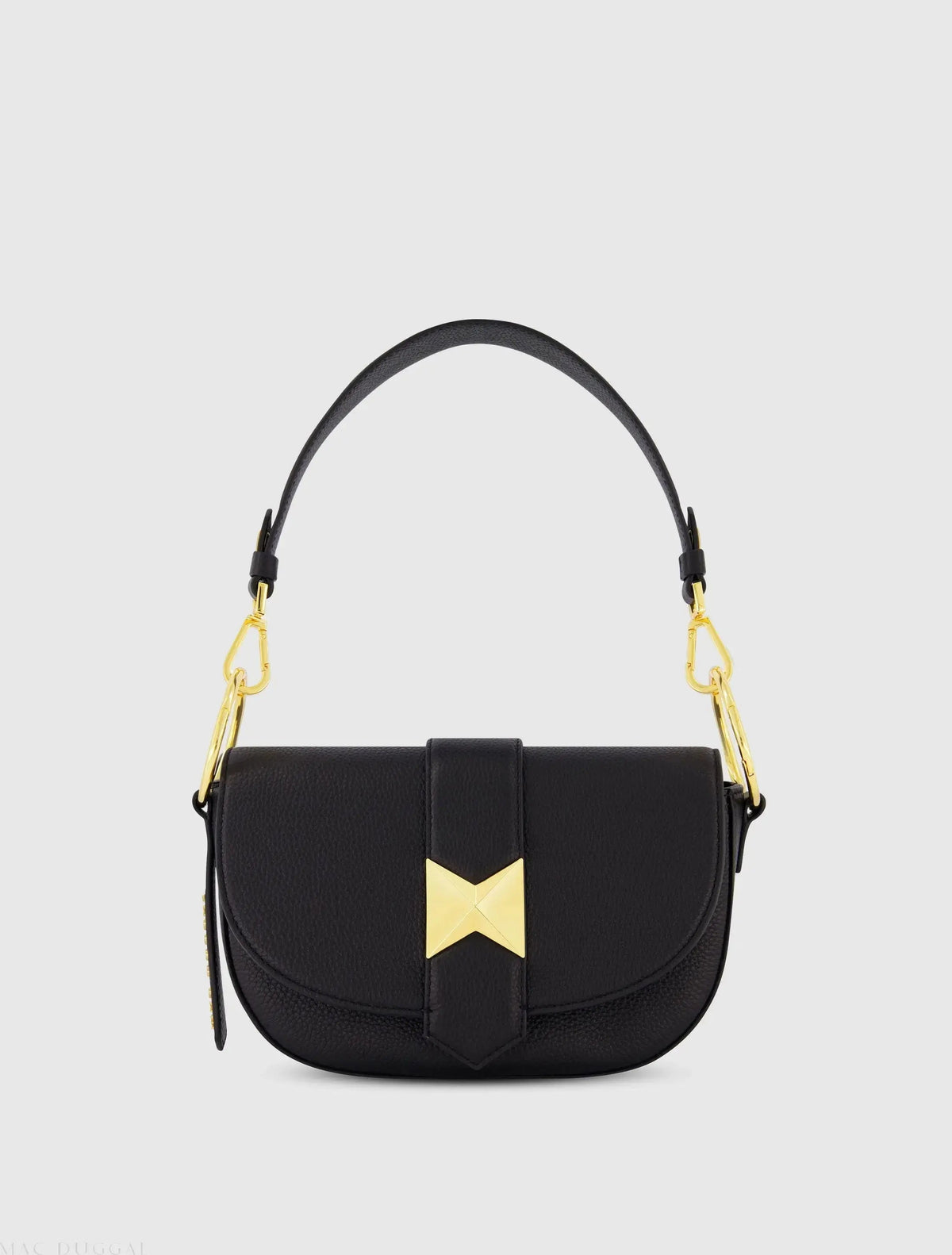 Black Grain Leather Saddle Bag With Gold Hardware - FINAL SALE