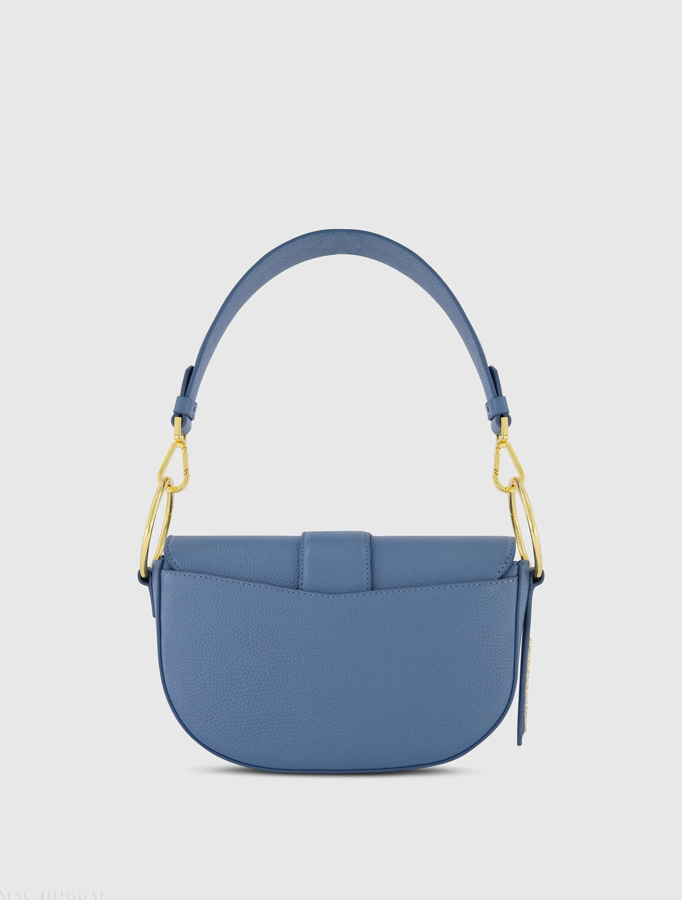 Blue Grain Leather Saddle Bag With Gold Hardware - FINAL SALE