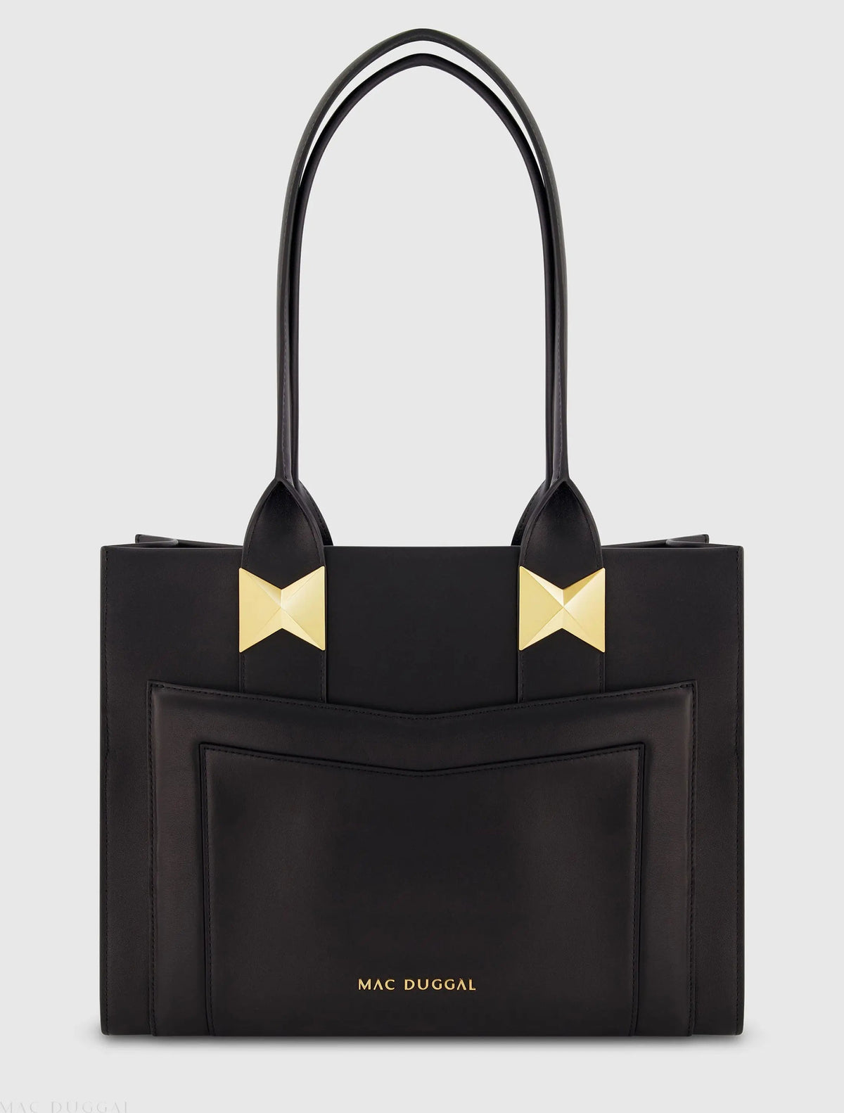 Black Large Leather Tote Bag With Gold Hardware