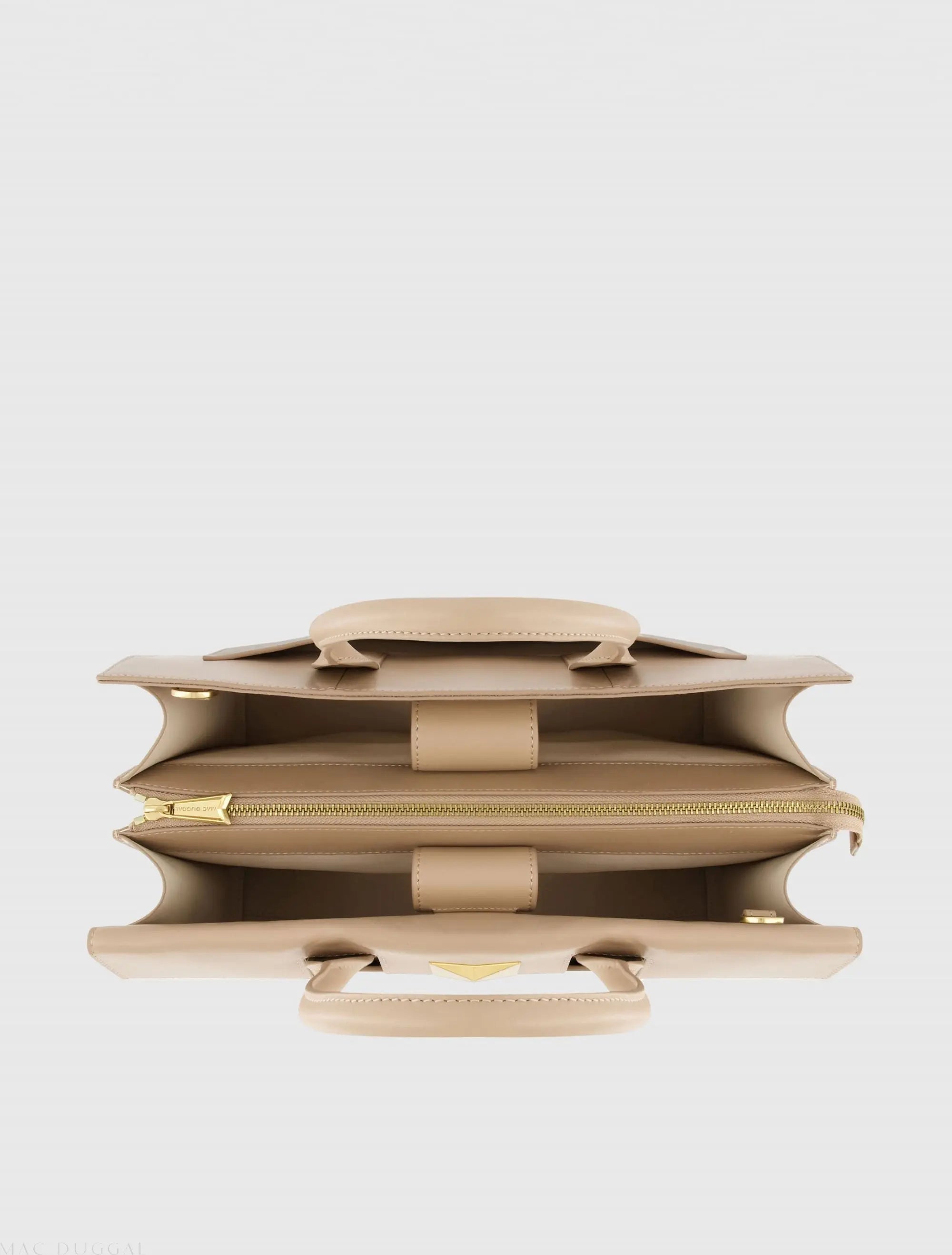 Beige Large Leather Briefcase Bag With Gold Hardware