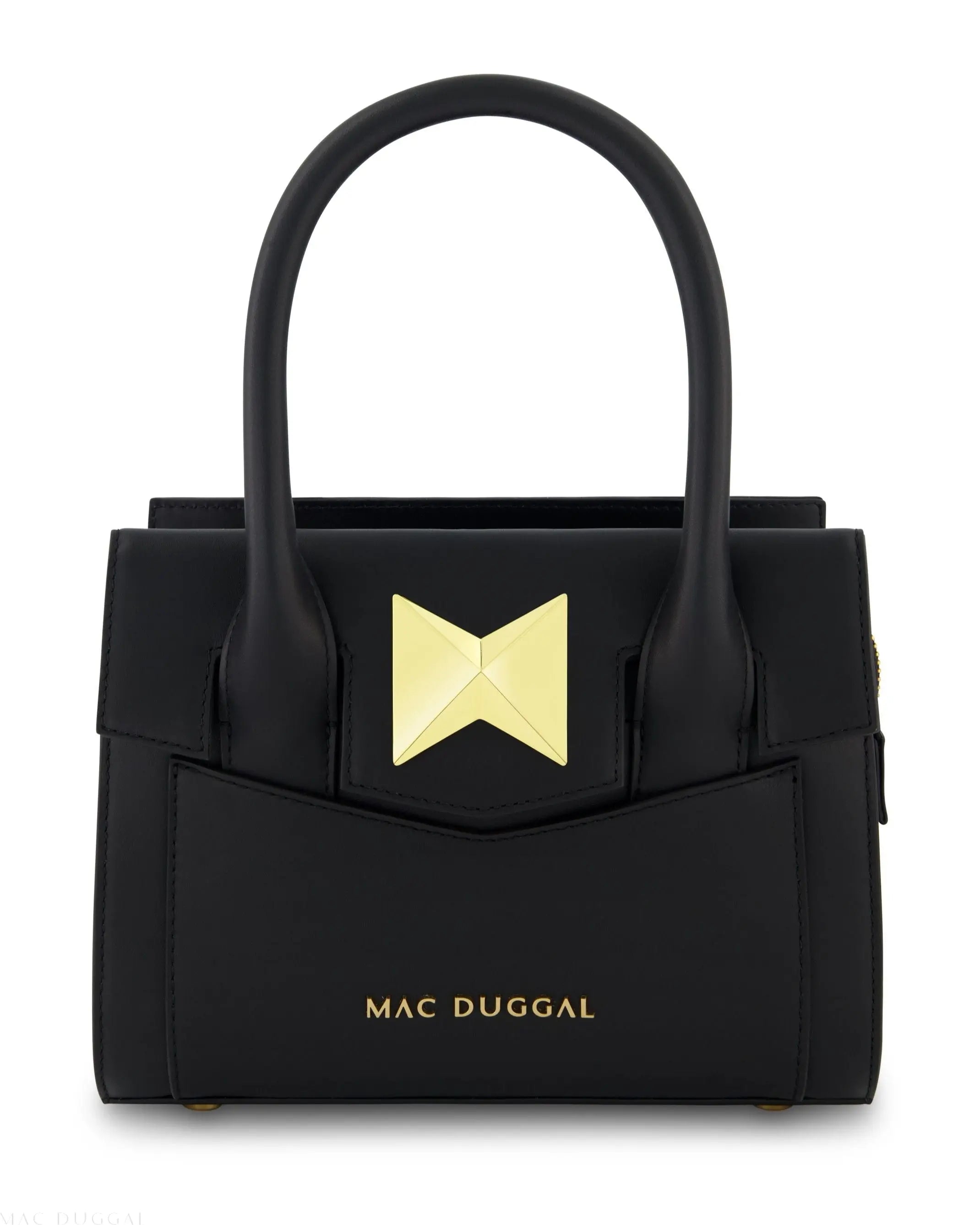 Black Small Leather Tote Bag With Gold Hardware - FINAL SALE