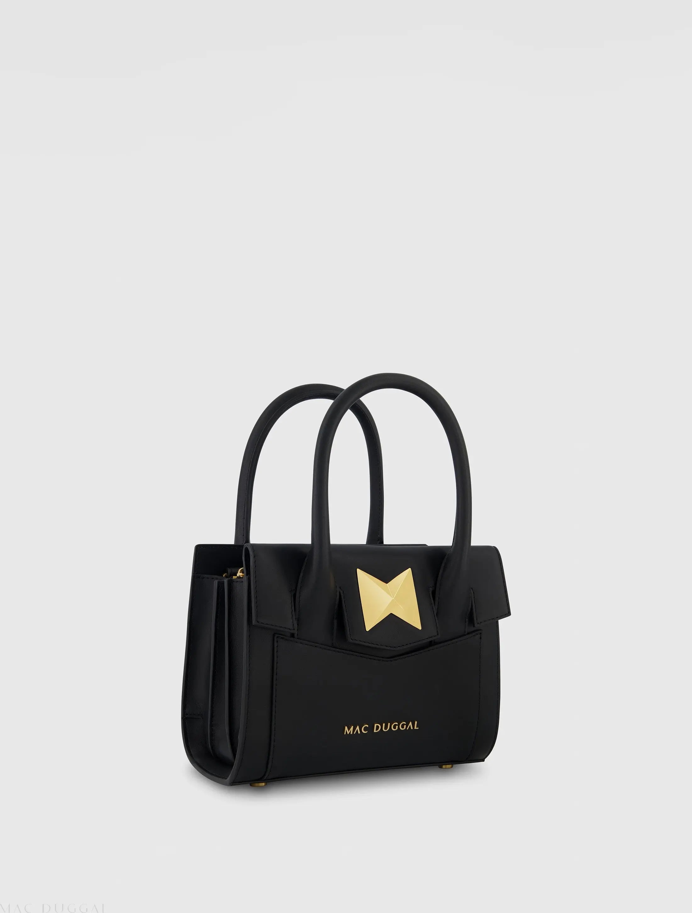 Black Small Leather Tote Bag With Gold Hardware - FINAL SALE