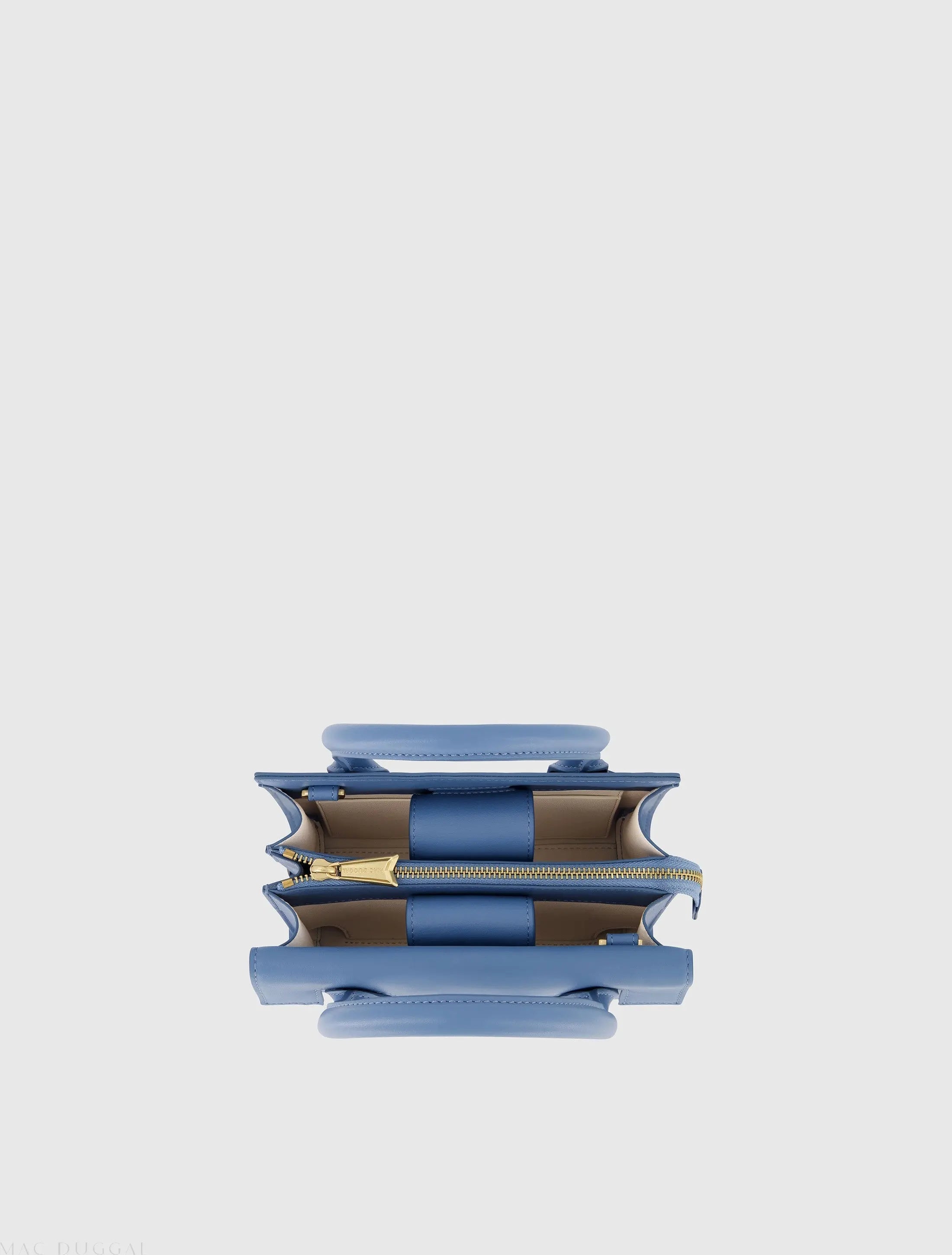 Blue Small Leather Tote Bag With Gold Hardware - FINAL SALE