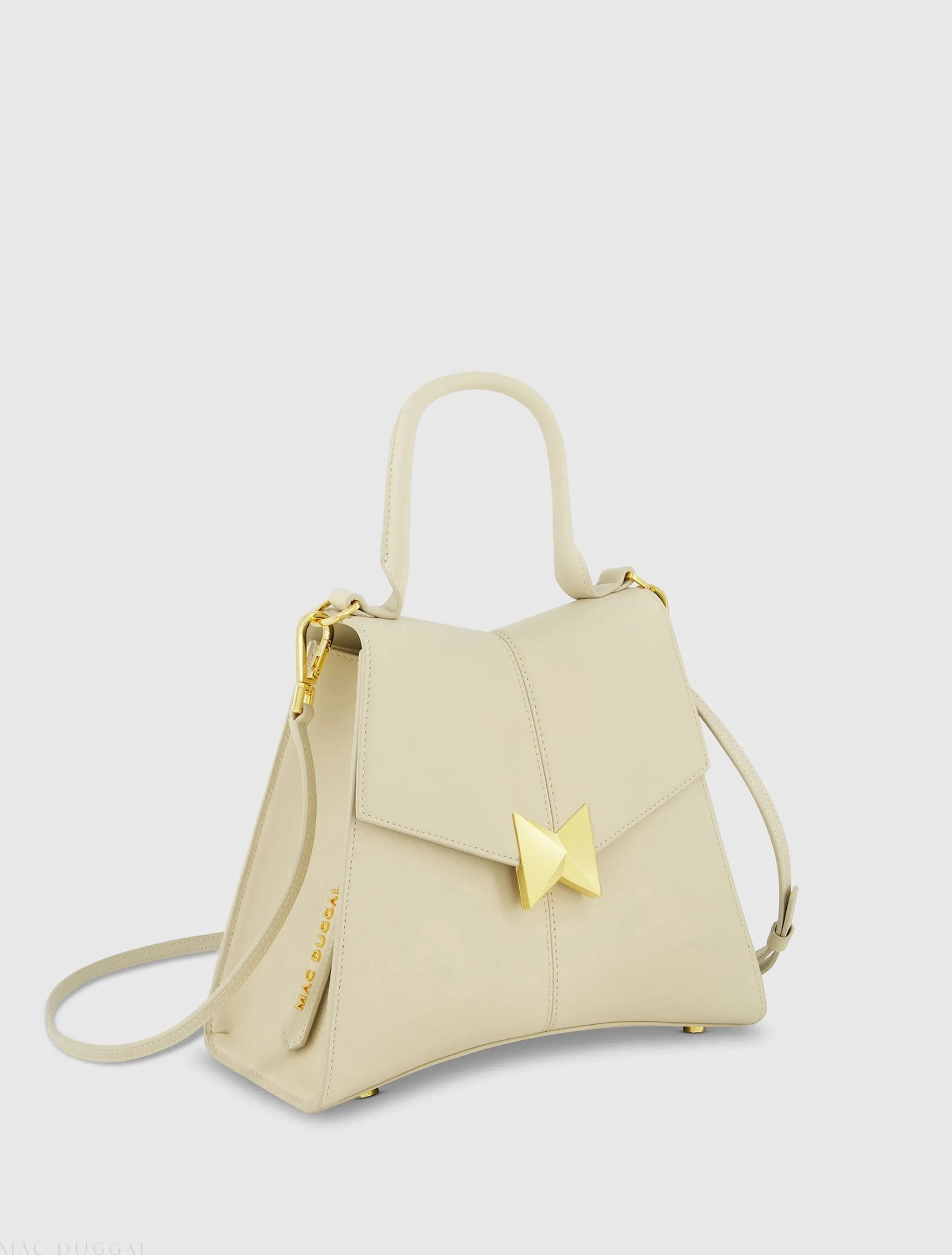 White Medium Angular Leather Handbag With Gold Hardware