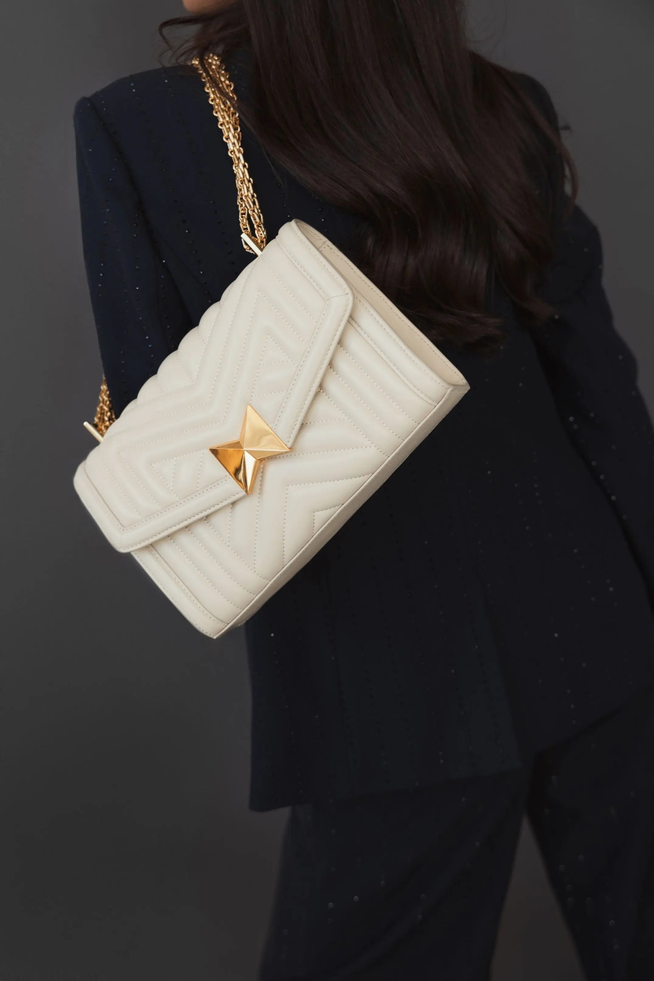 White Quilted Napa Leather Handbag With Gold Chain - FINAL SALE