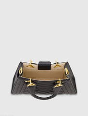 Black Quilted Napa Leather Angular Handbag