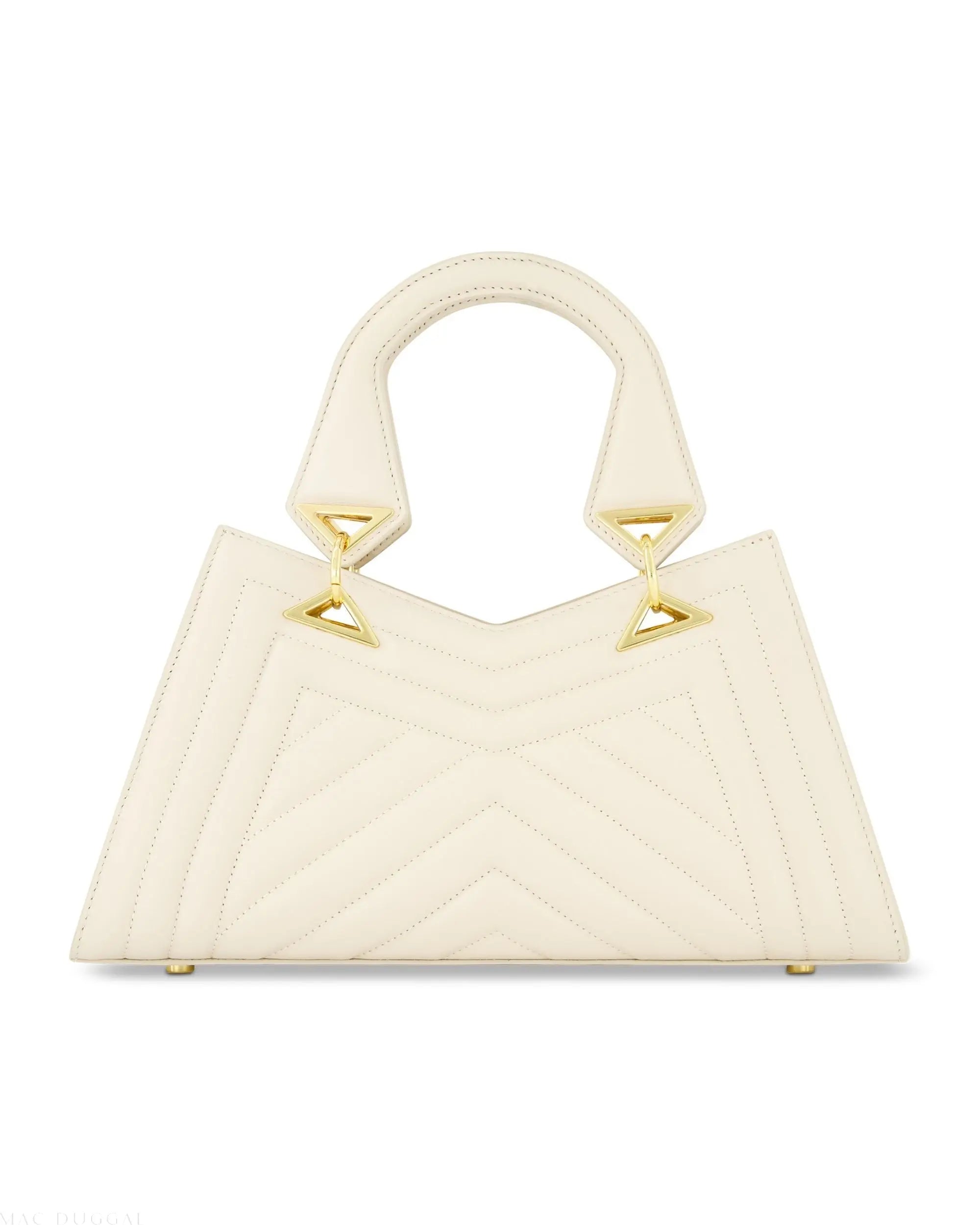 White Quilted Napa Leather Angular Handbag