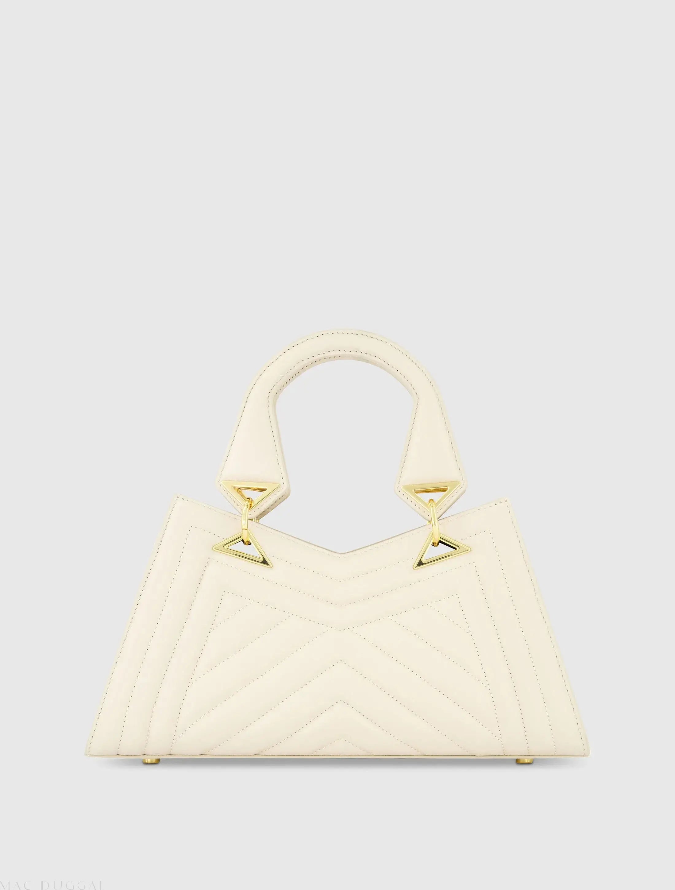 White Quilted Napa Leather Angular Handbag