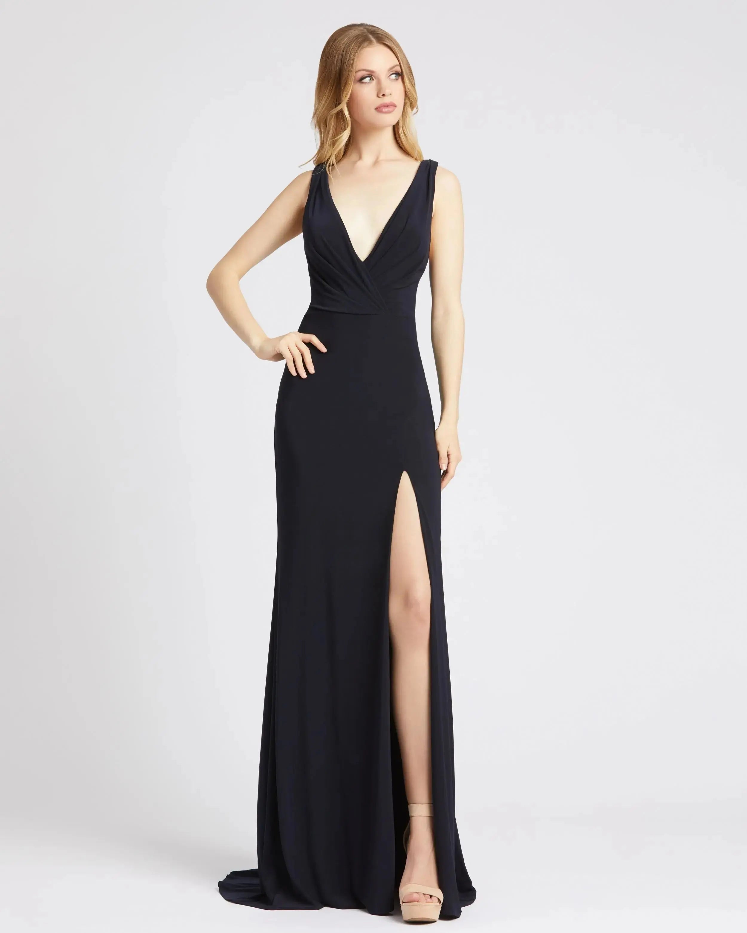 Sleeveless V Neck Jersey Gown