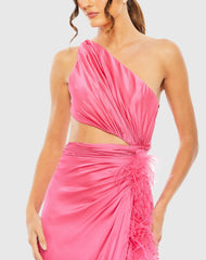 Pink One Shoulder Key Hole Detail With Feather Lining - FINAL SALE