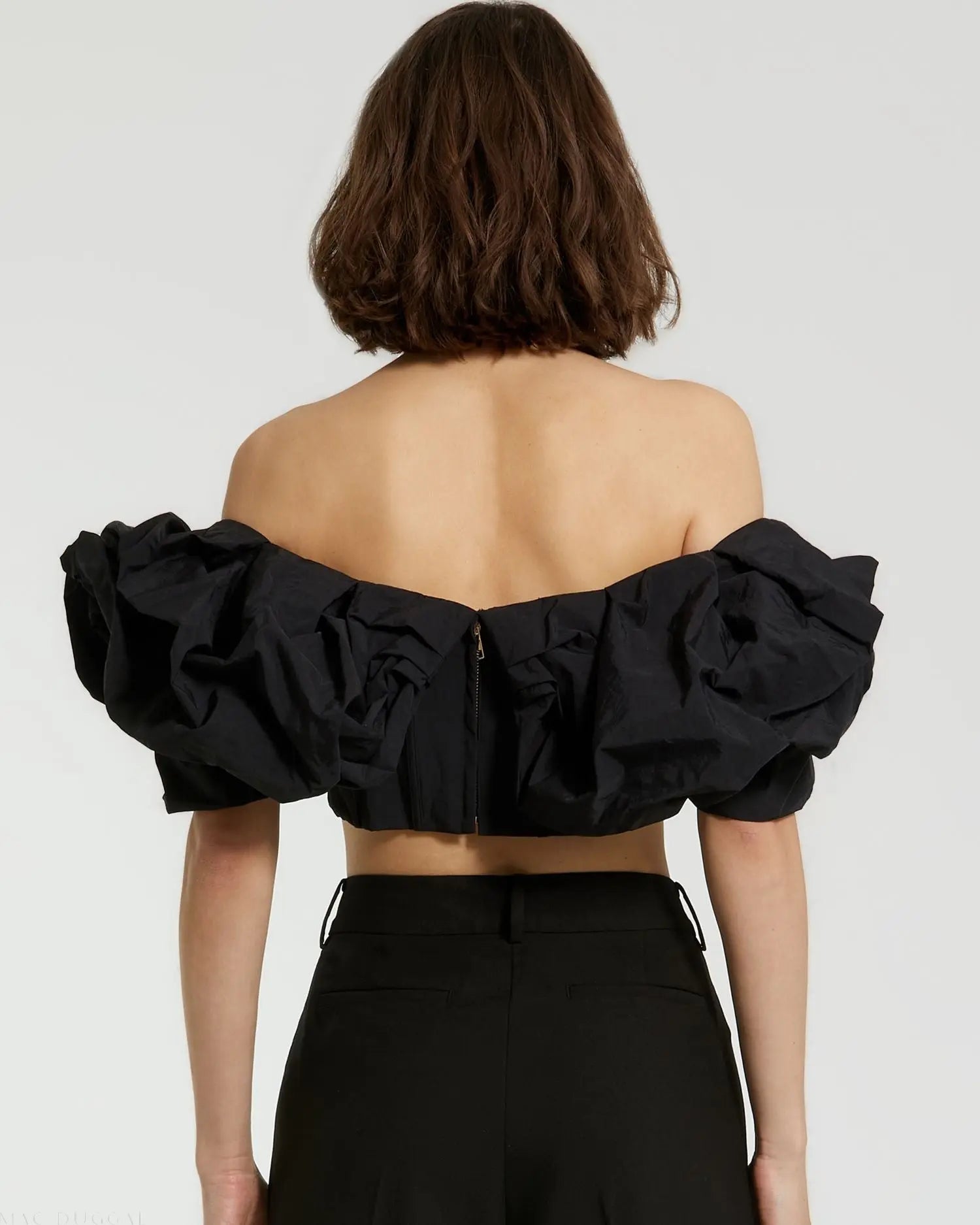 Black Faille Off The Shoulder Bustier Ruffle Top - FINAL SALE