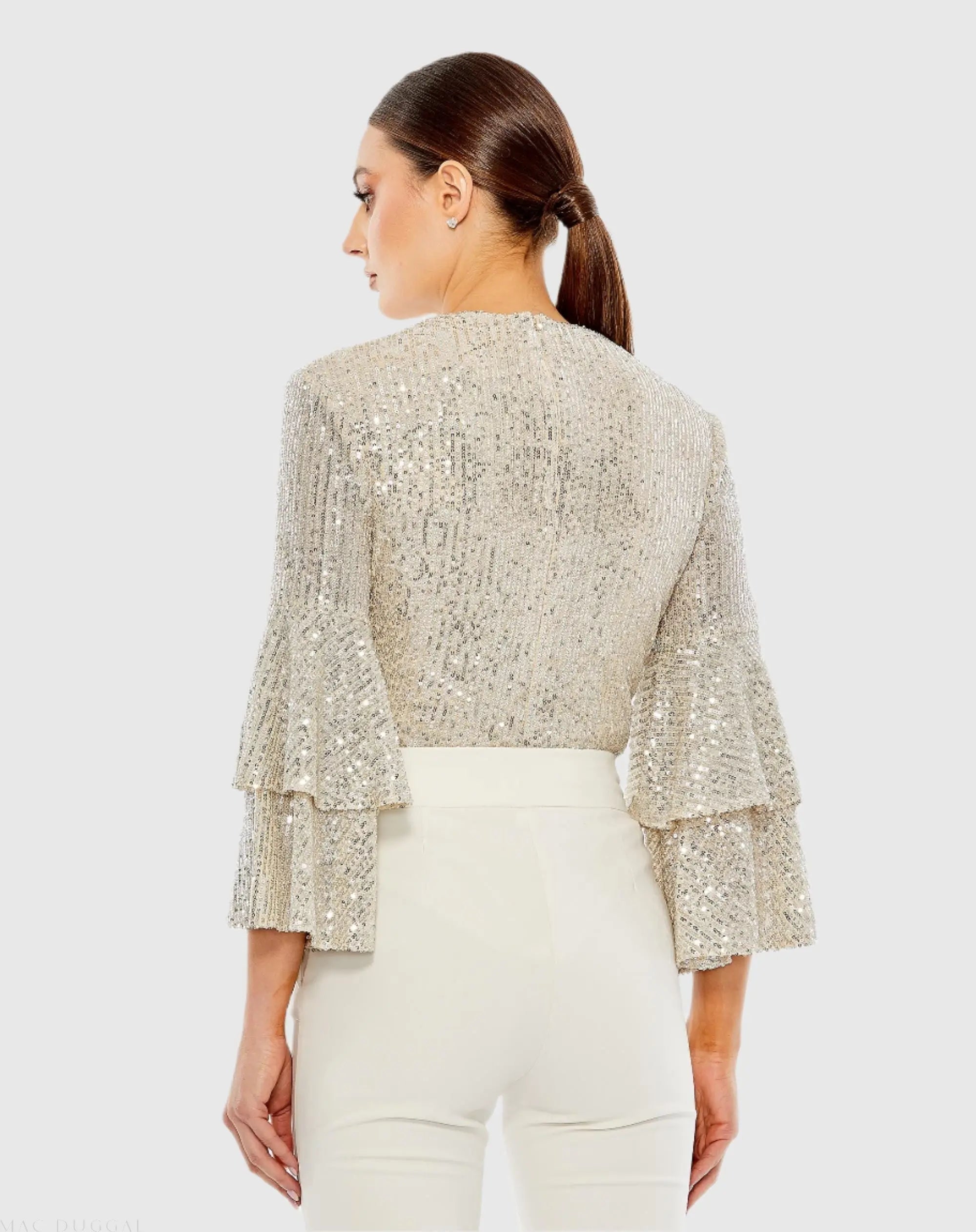 Silver Ruffle 3/4 Sleeve Sequin Bodysuit - FINAL SALE