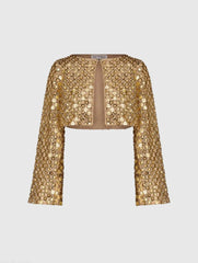 Gold Beaded Sequin Georgette Long Sleeve Cardigan