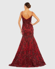 Red Sequined Illusion Corset Trumpet Gown